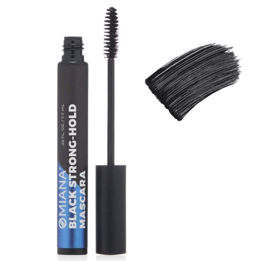 Omiana Black Strong-Hold mascara with wand on a white background
